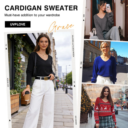 V Neck Sweaters for Women Lightweight Knit Pullover Sweater,Us Size S-2XL in Navy Blue