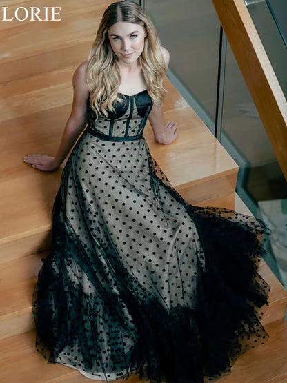 Polka Dot Black Prom Dresses 2024 Sweetheart Spaghetti Strap Formal Events Evening Gowns Graduation Party Gowns Customized