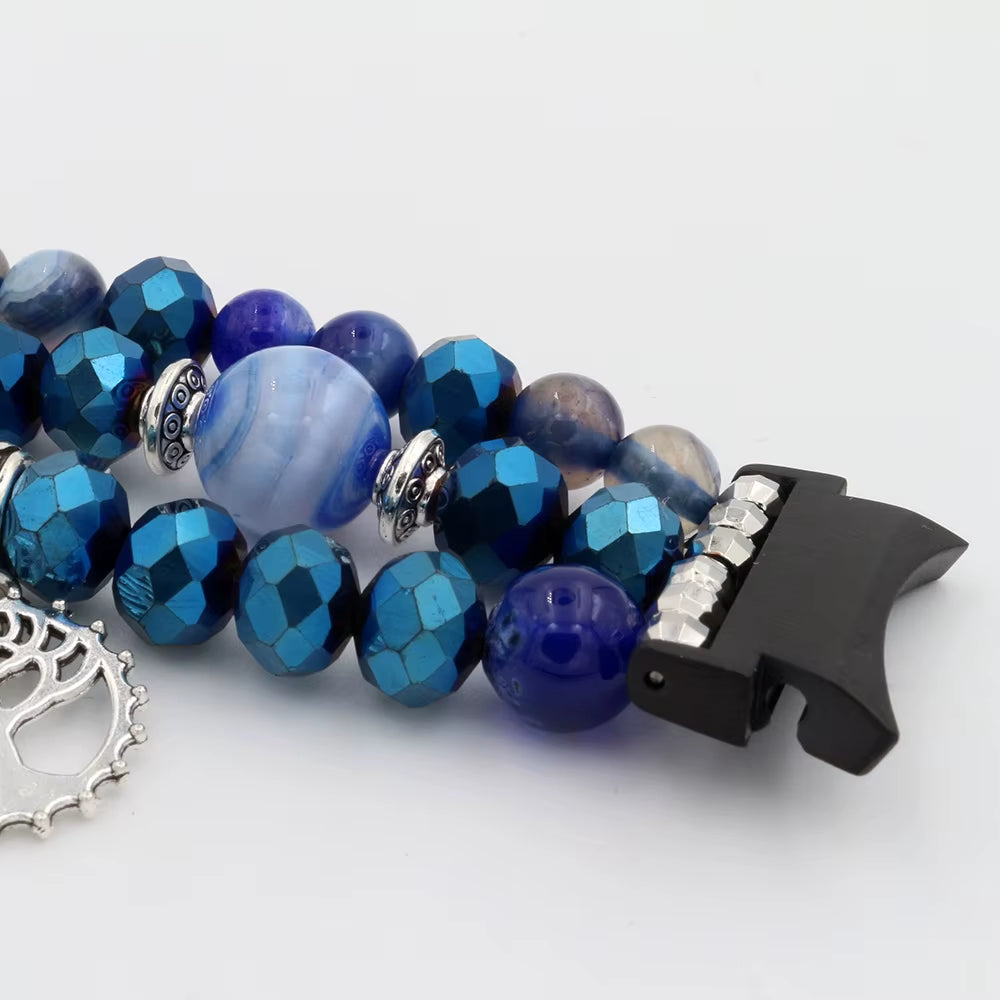 Jewerly Blue Band for Galaxy Watch 7/ 4/ 5/ 5 Pro/ 6 Bracelet Dressy Elastic Beaded Strap Replacement Watch 4 Classic 40Mm 44Mm