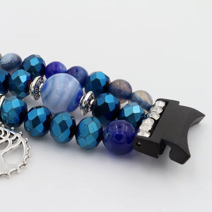 Jewerly Blue Band for Galaxy Watch 7/ 4/ 5/ 5 Pro/ 6 Bracelet Dressy Elastic Beaded Strap Replacement Watch 4 Classic 40Mm 44Mm