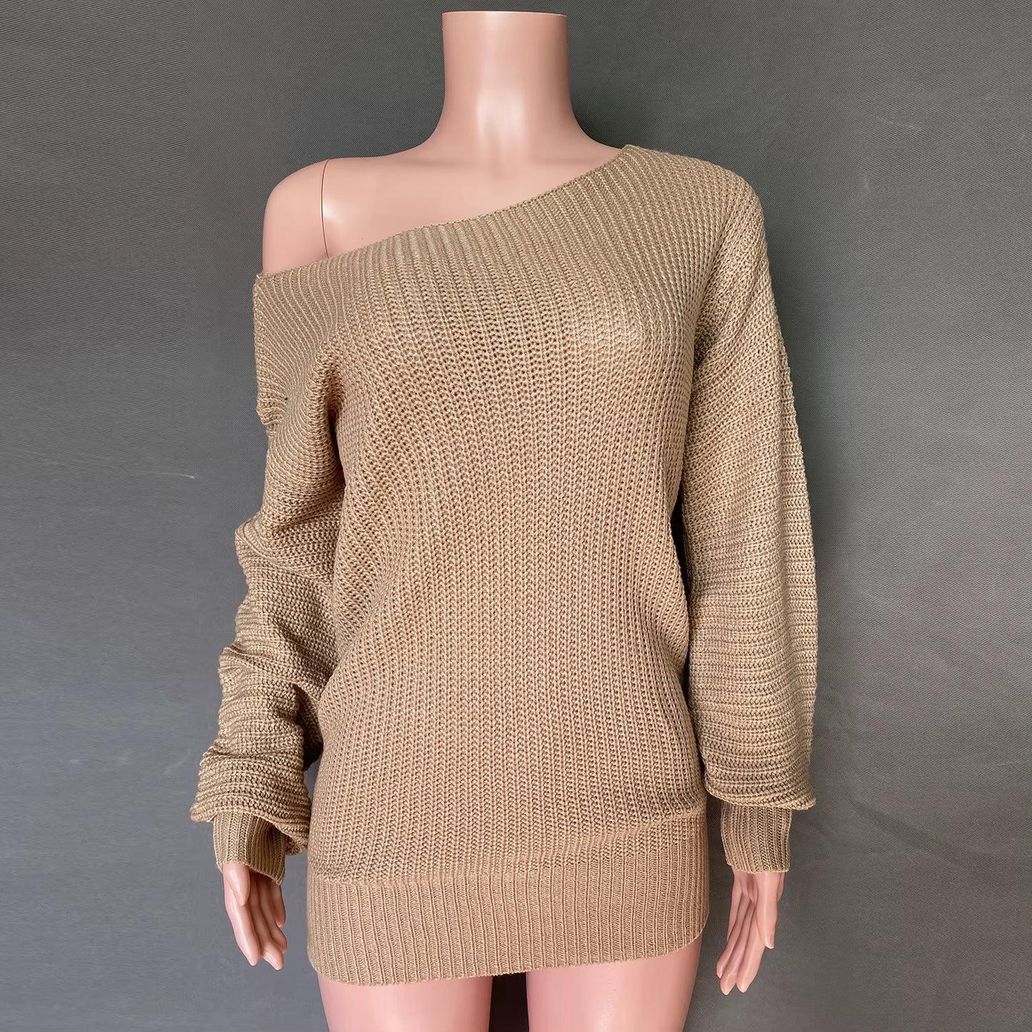 Casual Knitted Mini Dress Women Autumn Winter Sweaters Balloon Long Sleeve Knitwear Women'S Dresses Loose Jersey