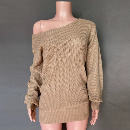 Casual Knitted Mini Dress Women Autumn Winter Sweaters Balloon Long Sleeve Knitwear Women'S Dresses Loose Jersey