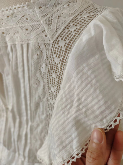 Butterfly Lace Mini Tiered Dress for Womem Vintage White Cotton Floral Embroidery 2021 Summer Dresses Party High Quality