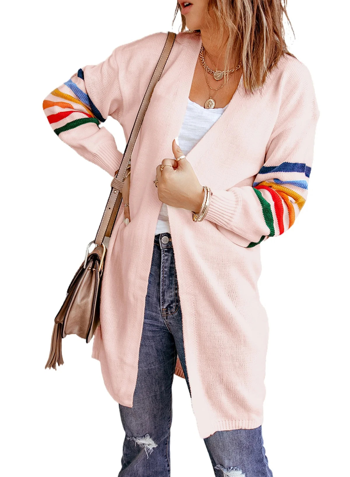 Womens Open Front Cardigan plus Size Long Sleeve Stripe Sweaters Coat 16 18