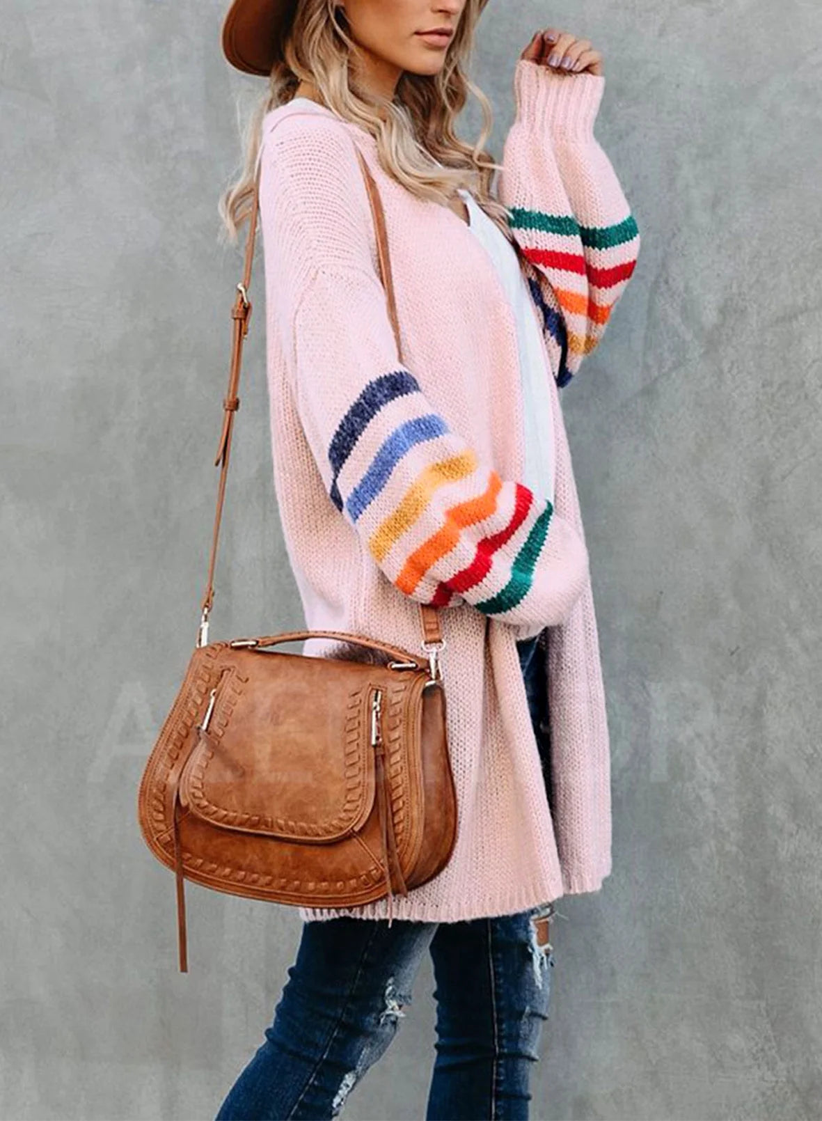 Womens Open Front Cardigan plus Size Long Sleeve Stripe Sweaters Coat 16 18