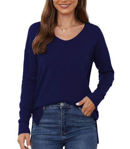 V Neck Sweaters for Women Lightweight Knit Pullover Sweater,Us Size S-2XL in Navy Blue
