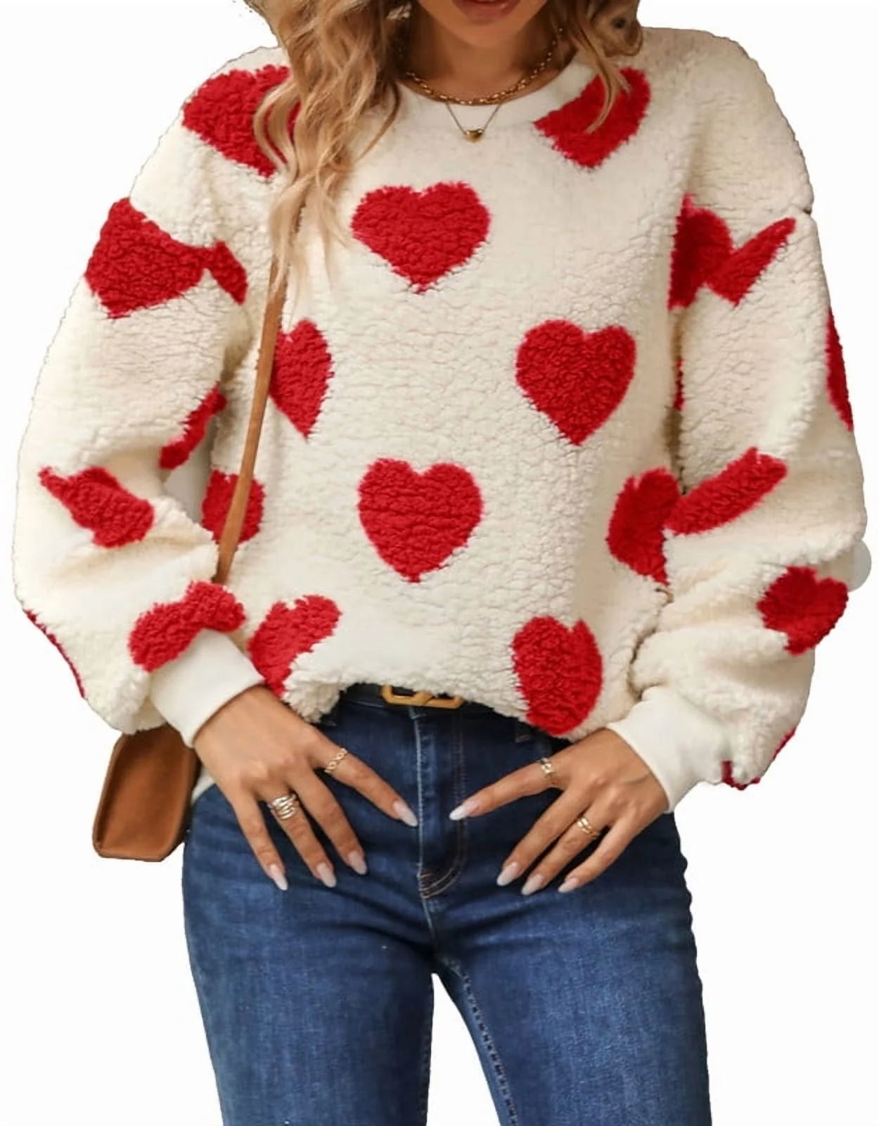 Sweaters for Women Valentine'S Day Heart Printed Pullover Sweaters Warm Fuzzy Crewneck Sweaters