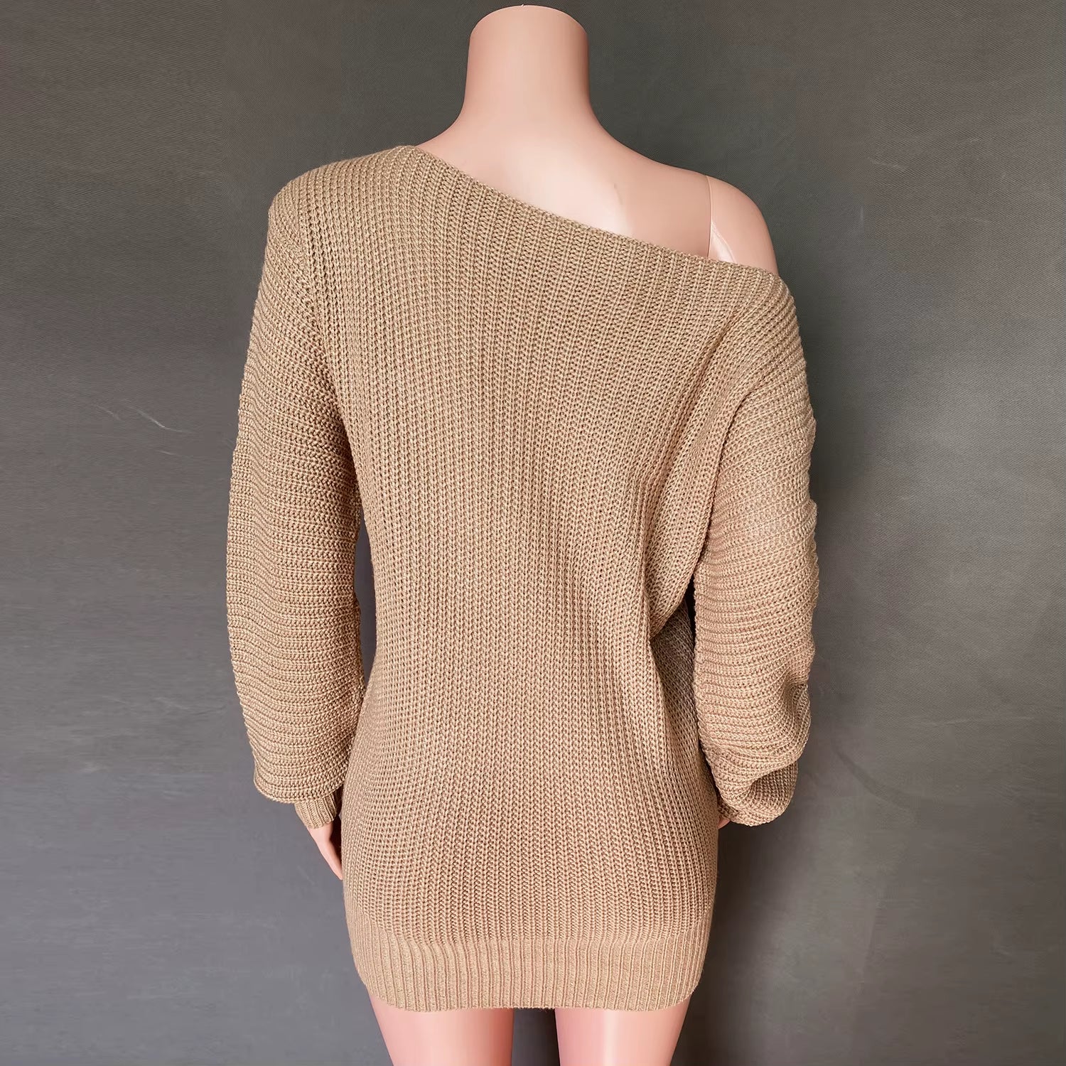 Casual Knitted Mini Dress Women Autumn Winter Sweaters Balloon Long Sleeve Knitwear Women'S Dresses Loose Jersey