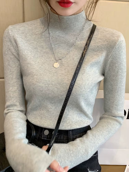 Turtleneck Sweater Women Fashion 2024 New Stretch Tops Women Knitted Pullovers Long Sleeve Bottoming Knitted Sweater
