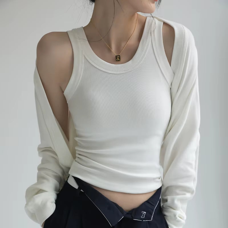 Ribbed Knitted Tops Neck Summer Basic Shirts White Black Casual Sport Vest off Shoulder Women'S Tank Topwith Chest Pad