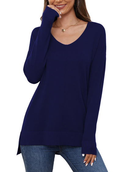 V Neck Sweaters for Women Lightweight Knit Pullover Sweater,Us Size S-2XL in Navy Blue
