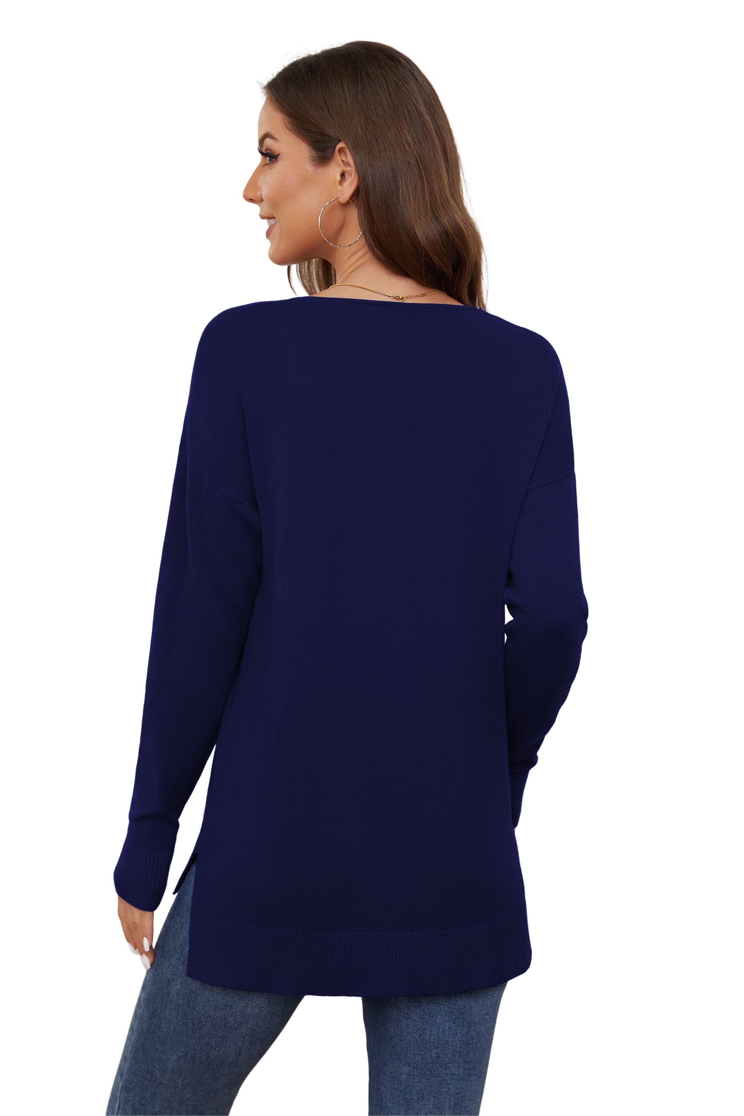 V Neck Sweaters for Women Lightweight Knit Pullover Sweater,Us Size S-2XL in Navy Blue