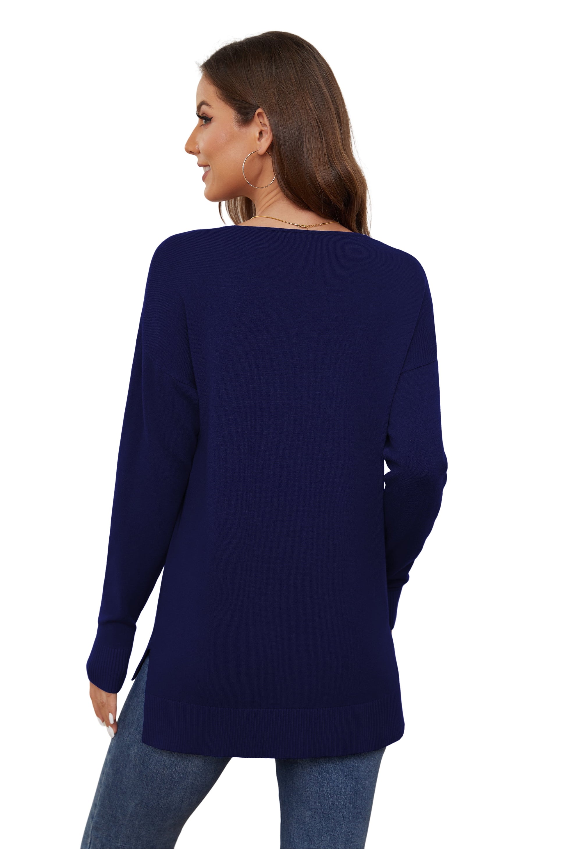 V Neck Sweaters for Women Lightweight Knit Pullover Sweater,Us Size S-2XL in Navy Blue