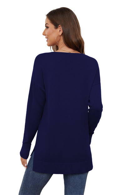 V Neck Sweaters for Women Lightweight Knit Pullover Sweater,Us Size S-2XL in Navy Blue