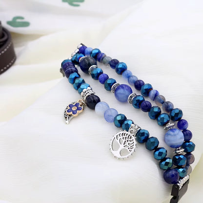 Jewerly Blue Band for Galaxy Watch 7/ 4/ 5/ 5 Pro/ 6 Bracelet Dressy Elastic Beaded Strap Replacement Watch 4 Classic 40Mm 44Mm