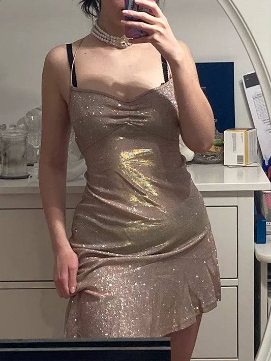 Glitter Dresses for Women Straped Criss-Cross Bandage Backless Mermaid Dresses Club Wear Evening Party Sequins Dress