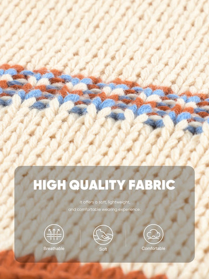 Womens V-Neck Knitted Lantern Sleeve Pullover Sweater Fashion Color Block Cable Knit Jumper Tops S 4-6