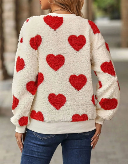 Sweaters for Women Valentine'S Day Heart Printed Pullover Sweaters Warm Fuzzy Crewneck Sweaters