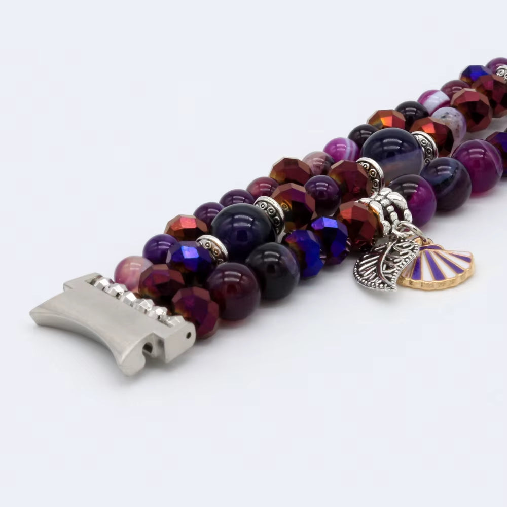 Jewerly Blue Band for Galaxy Watch 7/ 4/ 5/ 5 Pro/ 6 Bracelet Dressy Elastic Beaded Strap Replacement Watch 4 Classic 40Mm 44Mm