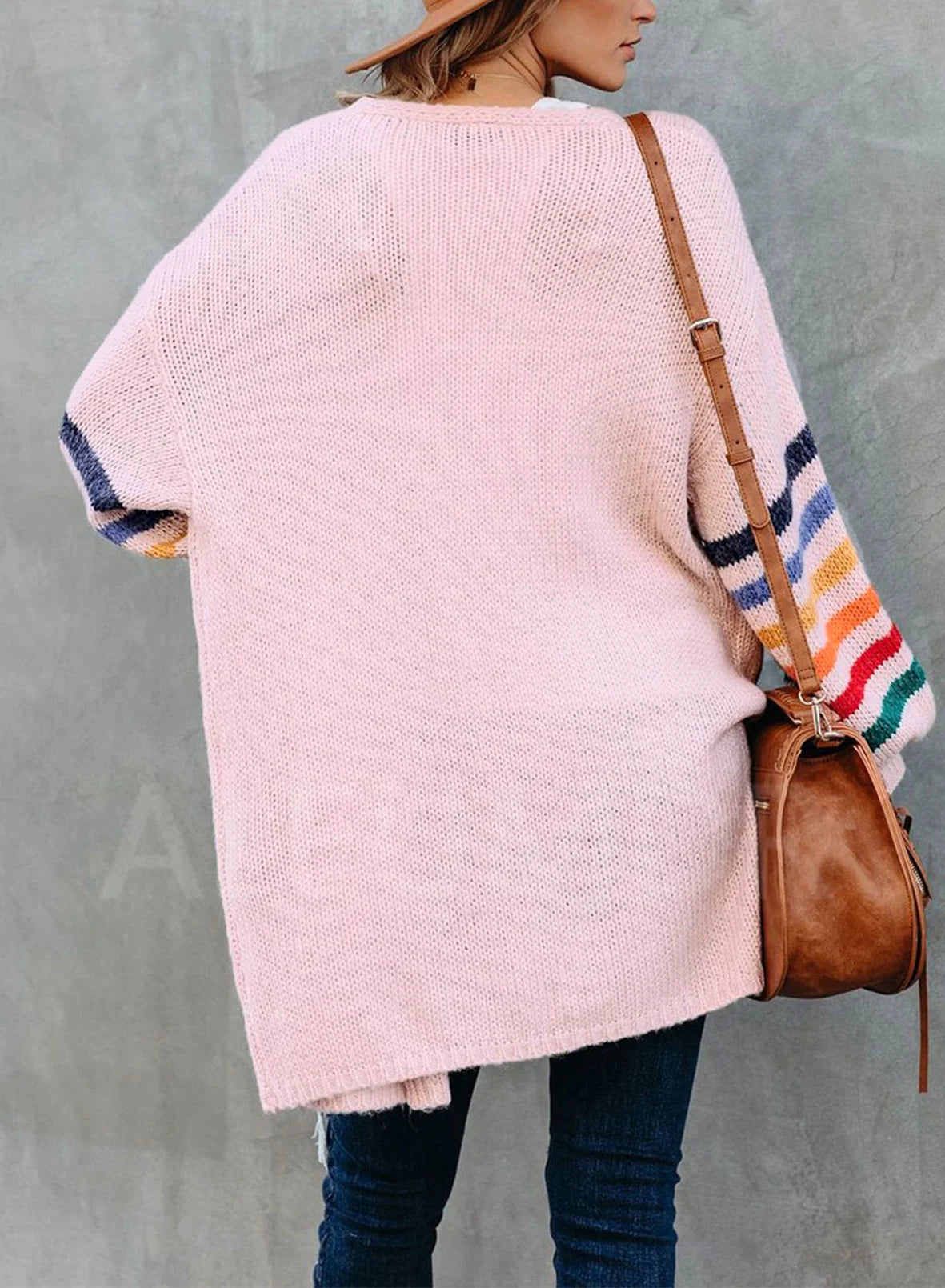 Womens Open Front Cardigan plus Size Long Sleeve Stripe Sweaters Coat 16 18